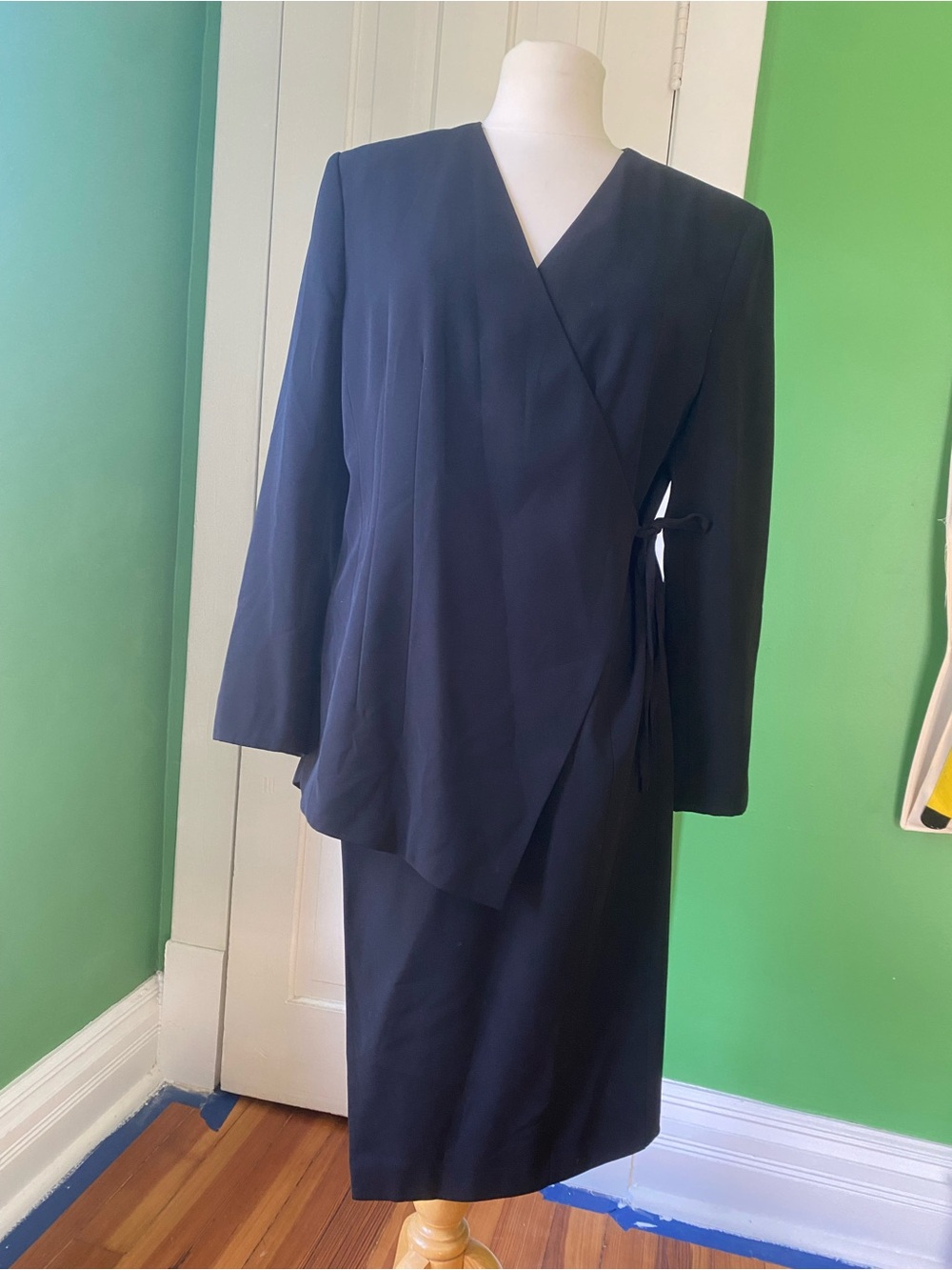 Vintage Ivan Grundahl asymmetrical high low side tied black jacket